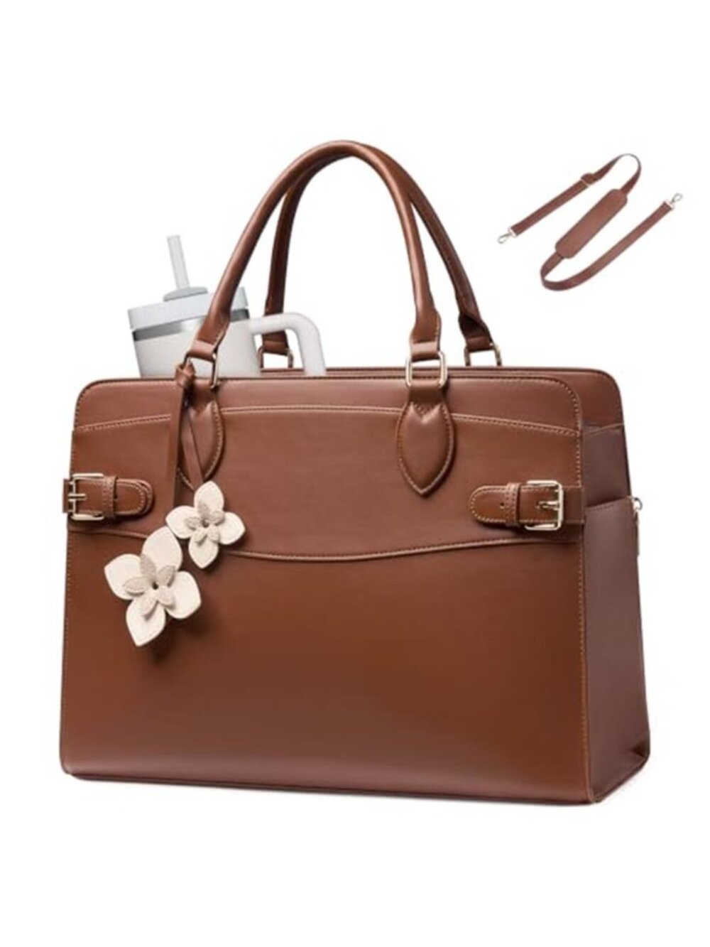 Women's Laptop Tote Bag Purse Waterproof Leather Handbag with Large Cup Holder